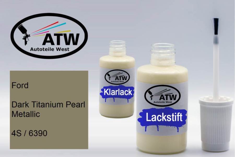 Ford, Dark Titanium Pearl Metallic, 4S / 6390: 20ml Lackstift + 20ml Klarlack - Set, von ATW Autoteile West.